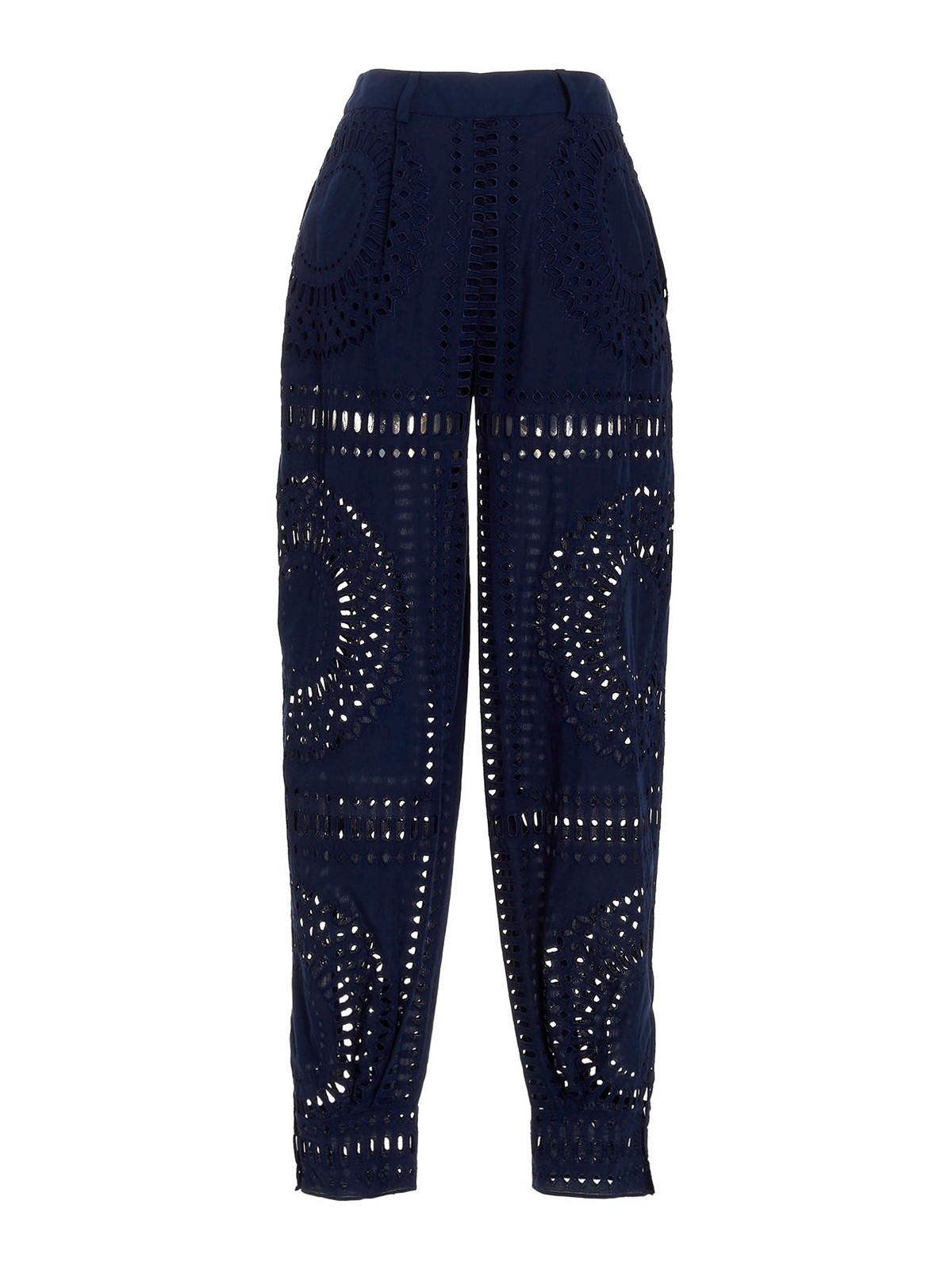 Shop Alberta Ferretti Embroidered Cotton Pants In Blue