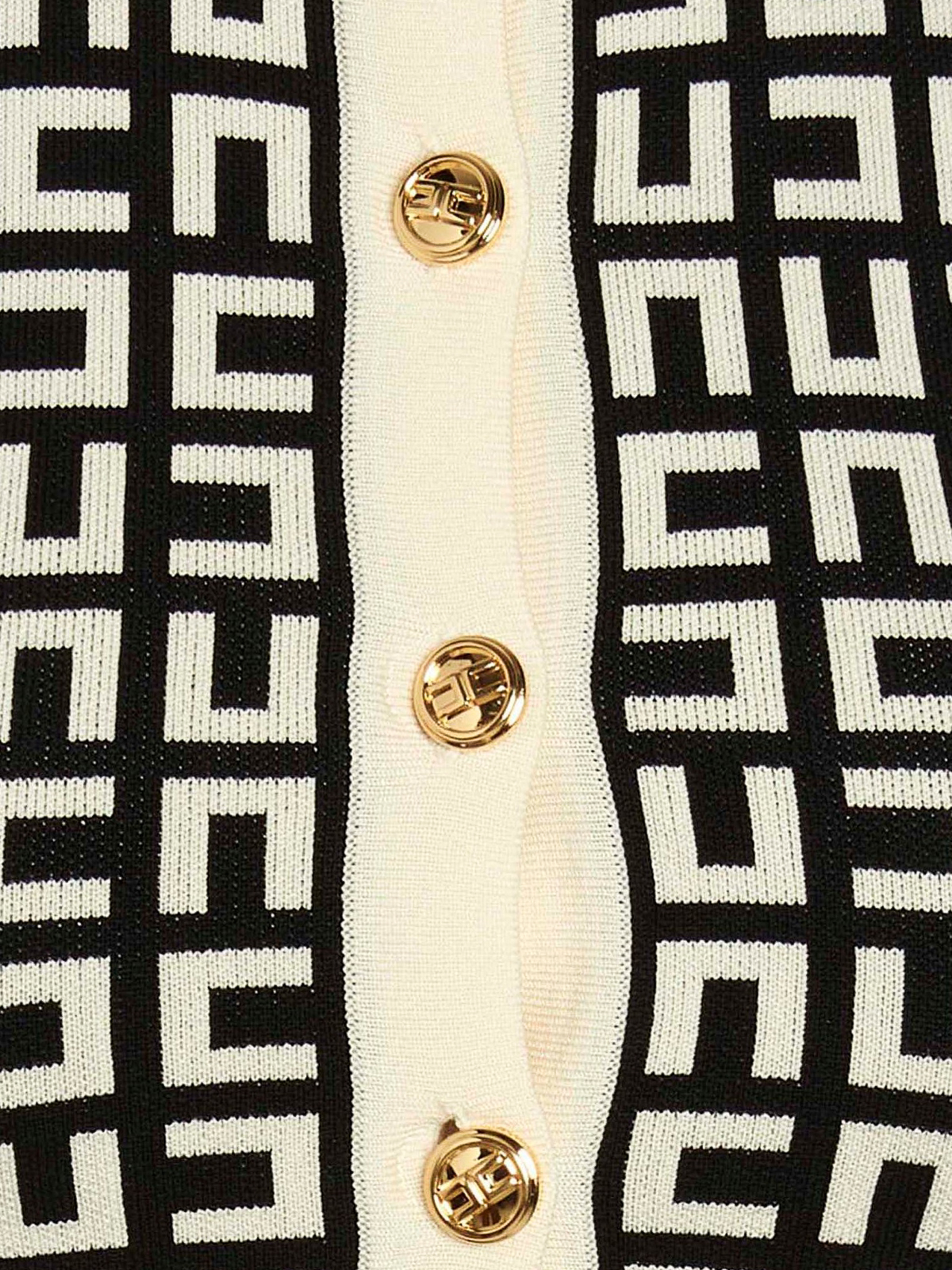 ELISABETTA FRANCHI ロゴ総柄 カーディガン S 白黒 金ボタン Elisabetta Franchi Cropped logo cardigan - White|MK33Z31E2685