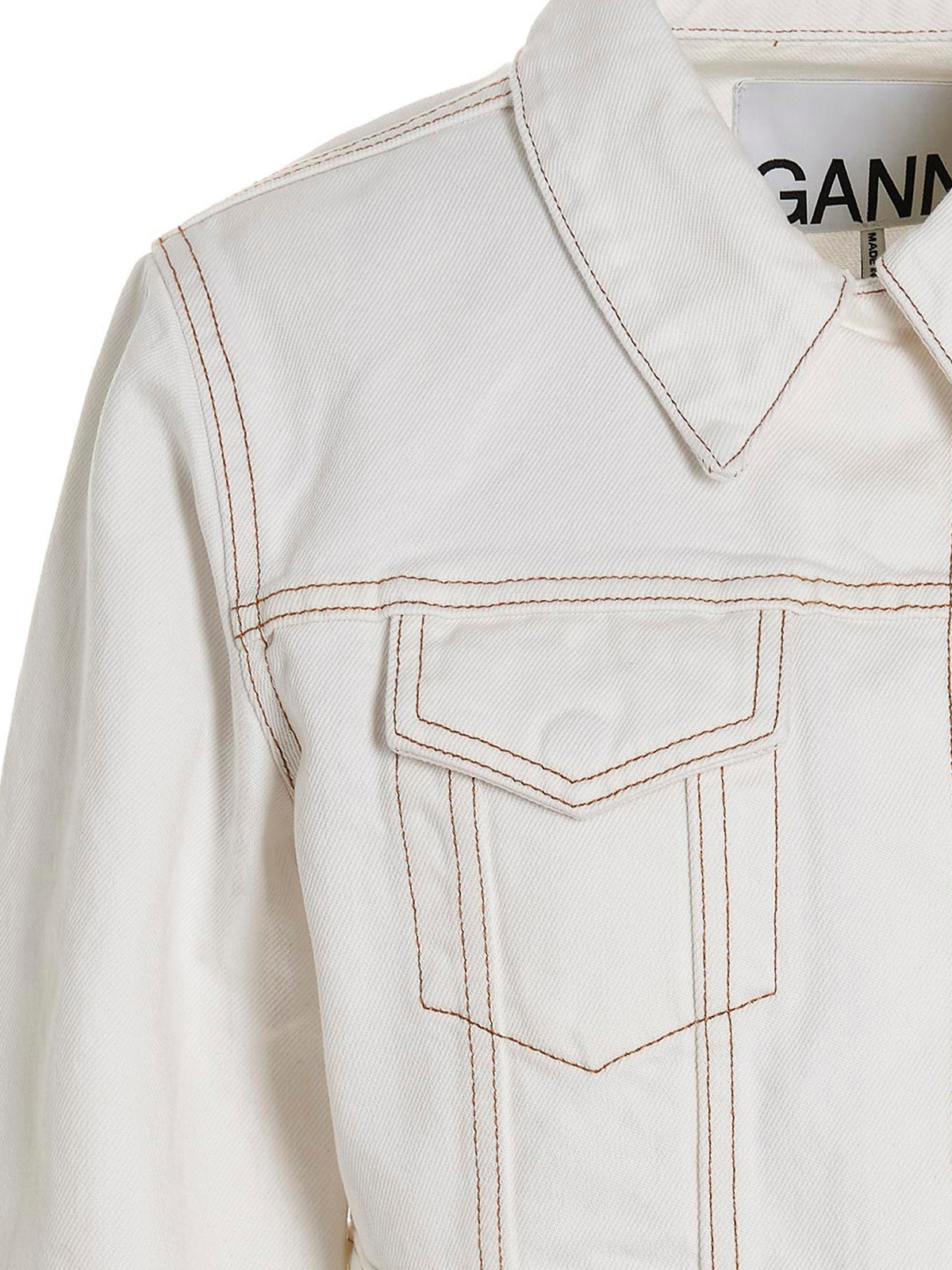 Shop Ganni Denim Cropped Jacket In White