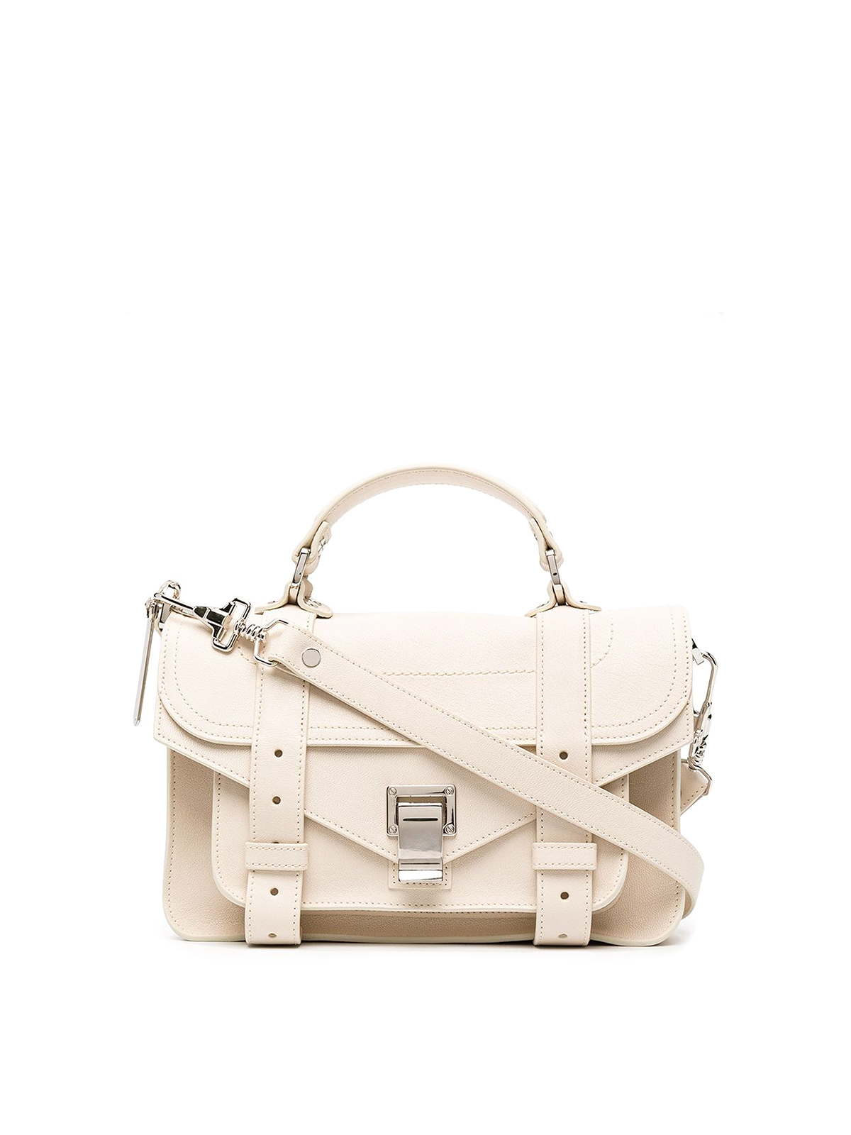Proenza Schouler Leather Flap Front Bag With Metal Tab Closure In White