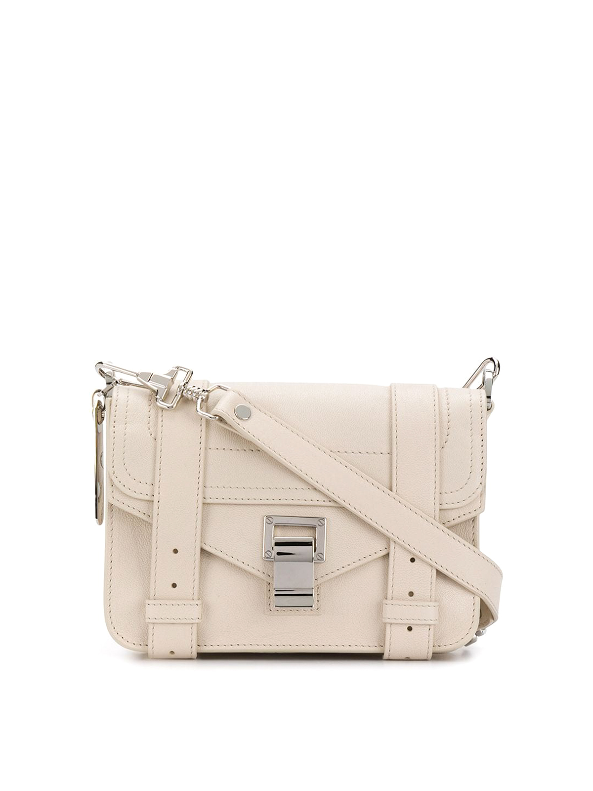 Shop Proenza Schouler Leather Flap Front Bag With Metal Tab Closure In White