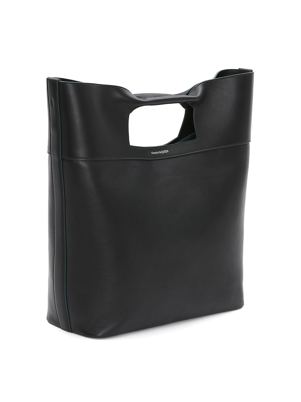 Shop Alexander Mcqueen Leather Logo Print Tote Bag In Black