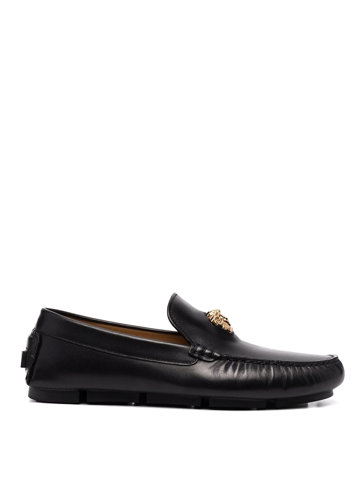 Versace Leather Medusa Head Loafers In Negro