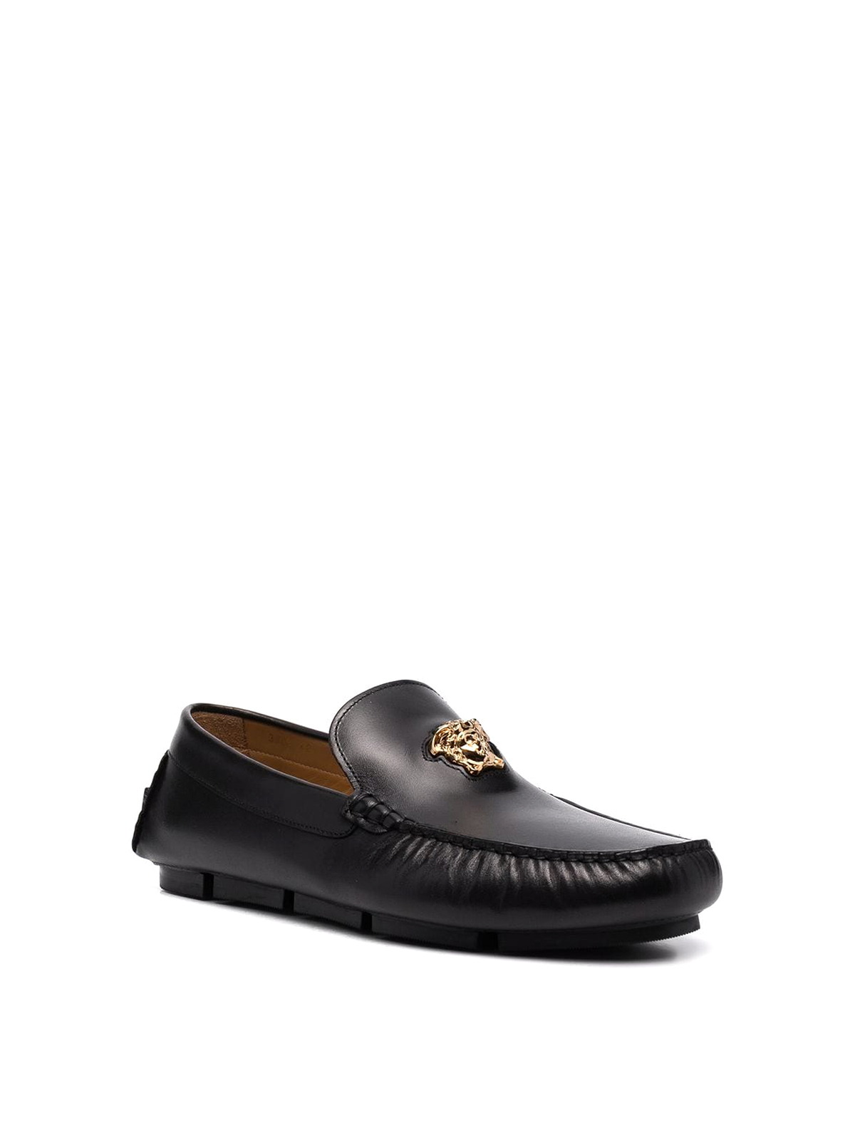 Shop Versace Leather Medusa Head Loafers In Negro