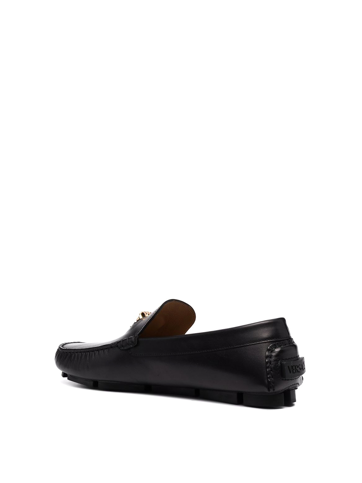 Shop Versace Leather Medusa Head Loafers In Negro