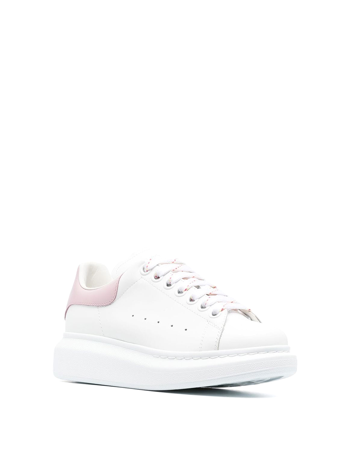 Shop Alexander Mcqueen Leather Sneakers Whth Suede Details In Blanco