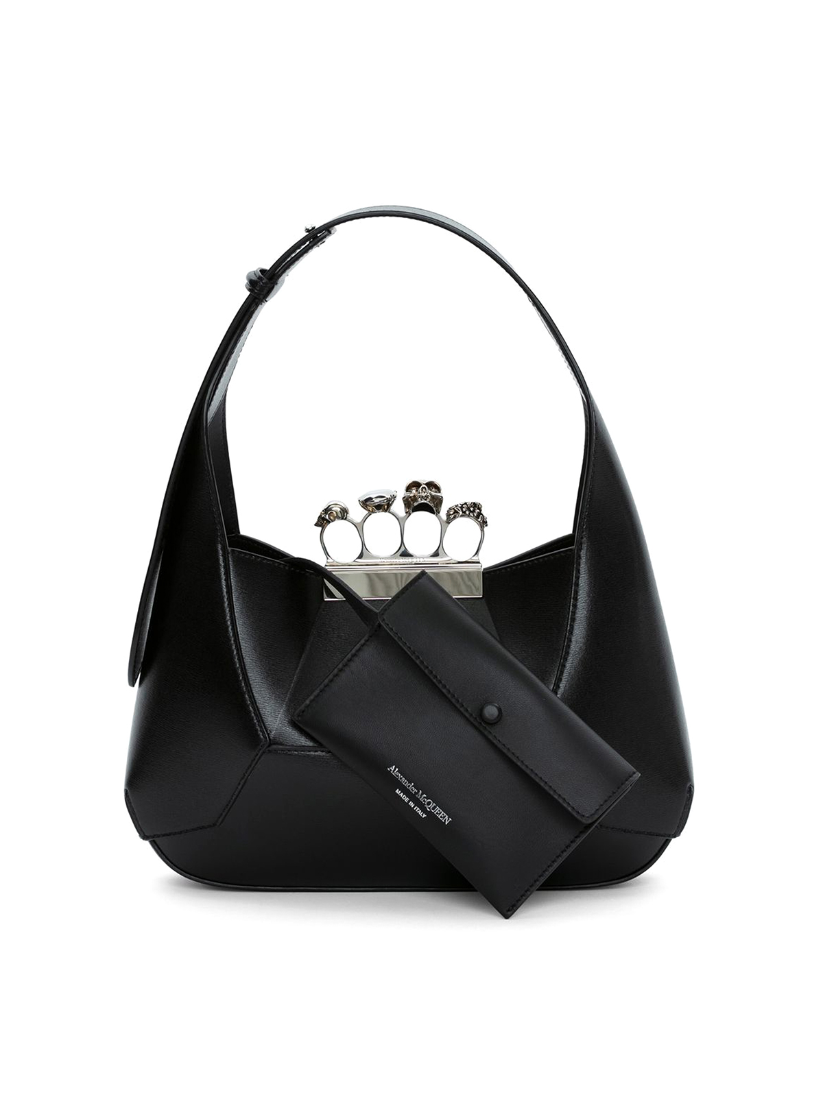 Shop Alexander Mcqueen Four-ring Leather Tote Bag In Black