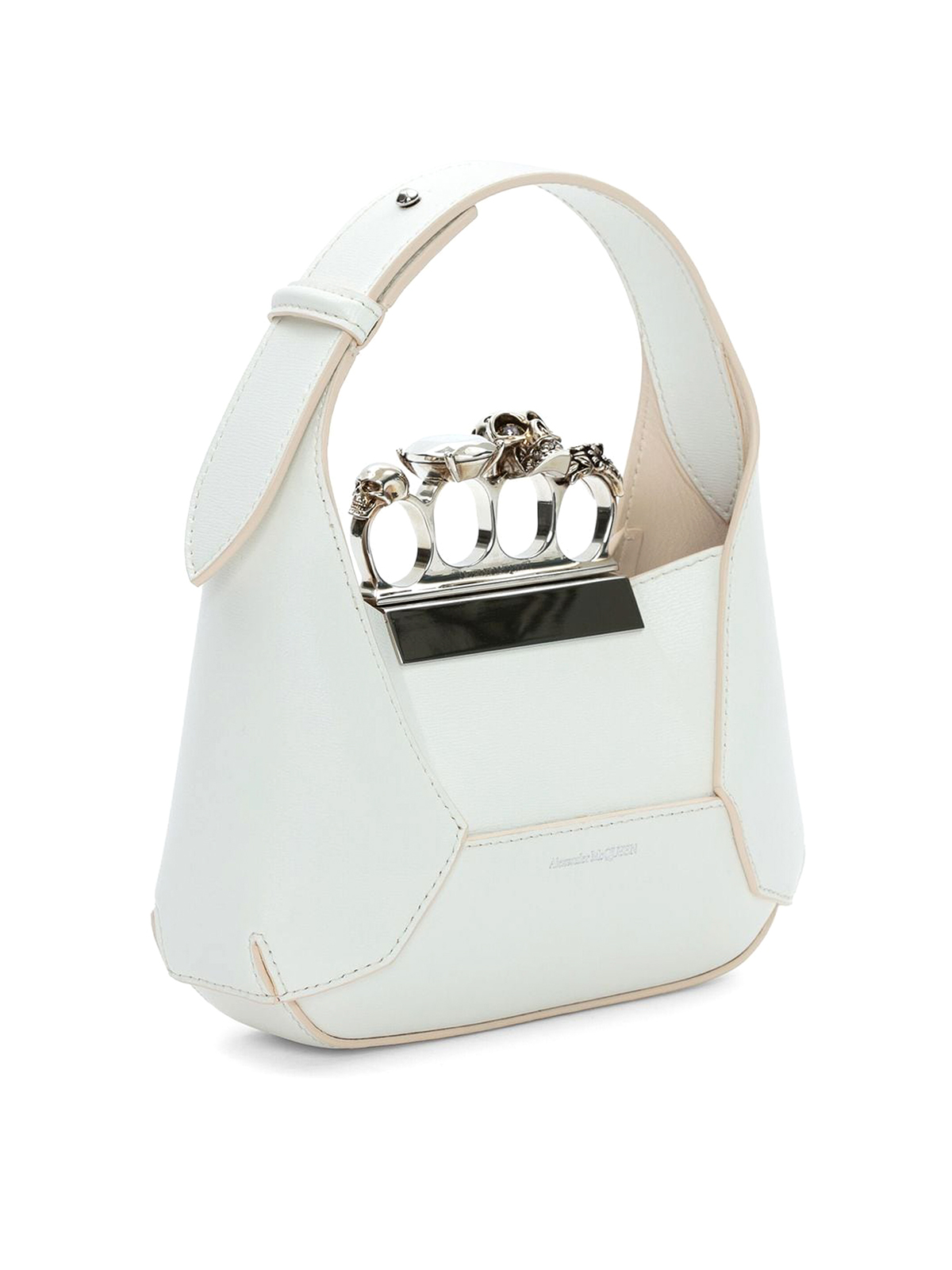 Shop Alexander Mcqueen Jewelled Hobo Mini Bag In White