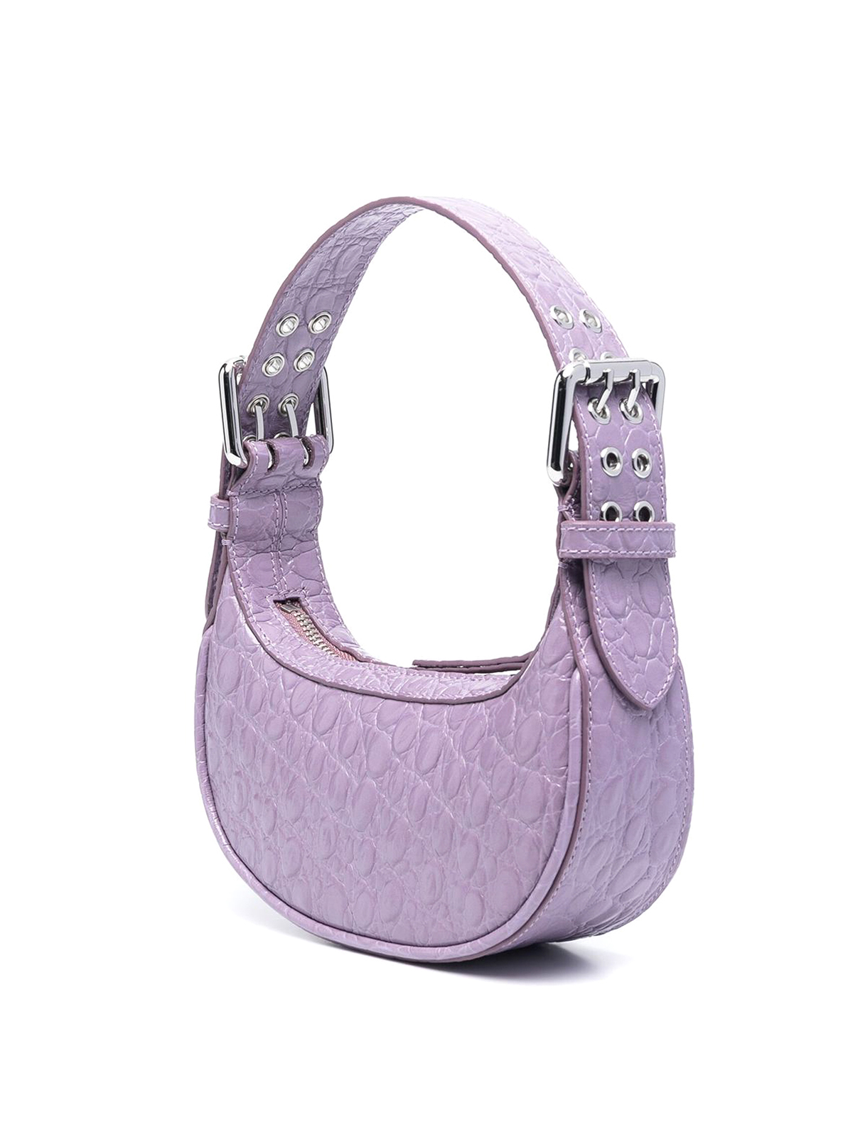 Shop By Far Mini Soho Crocodile-embossed Bag In Purple
