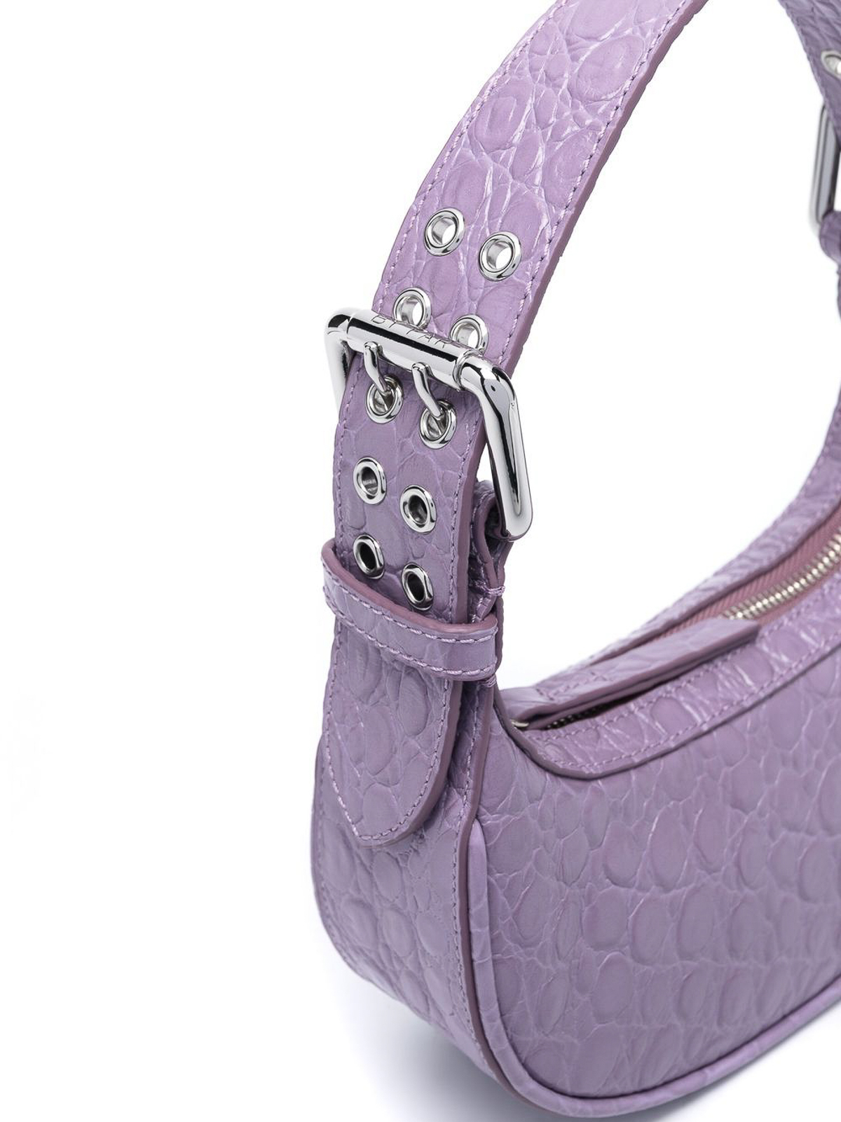 Shop By Far Mini Soho Crocodile-embossed Bag In Purple