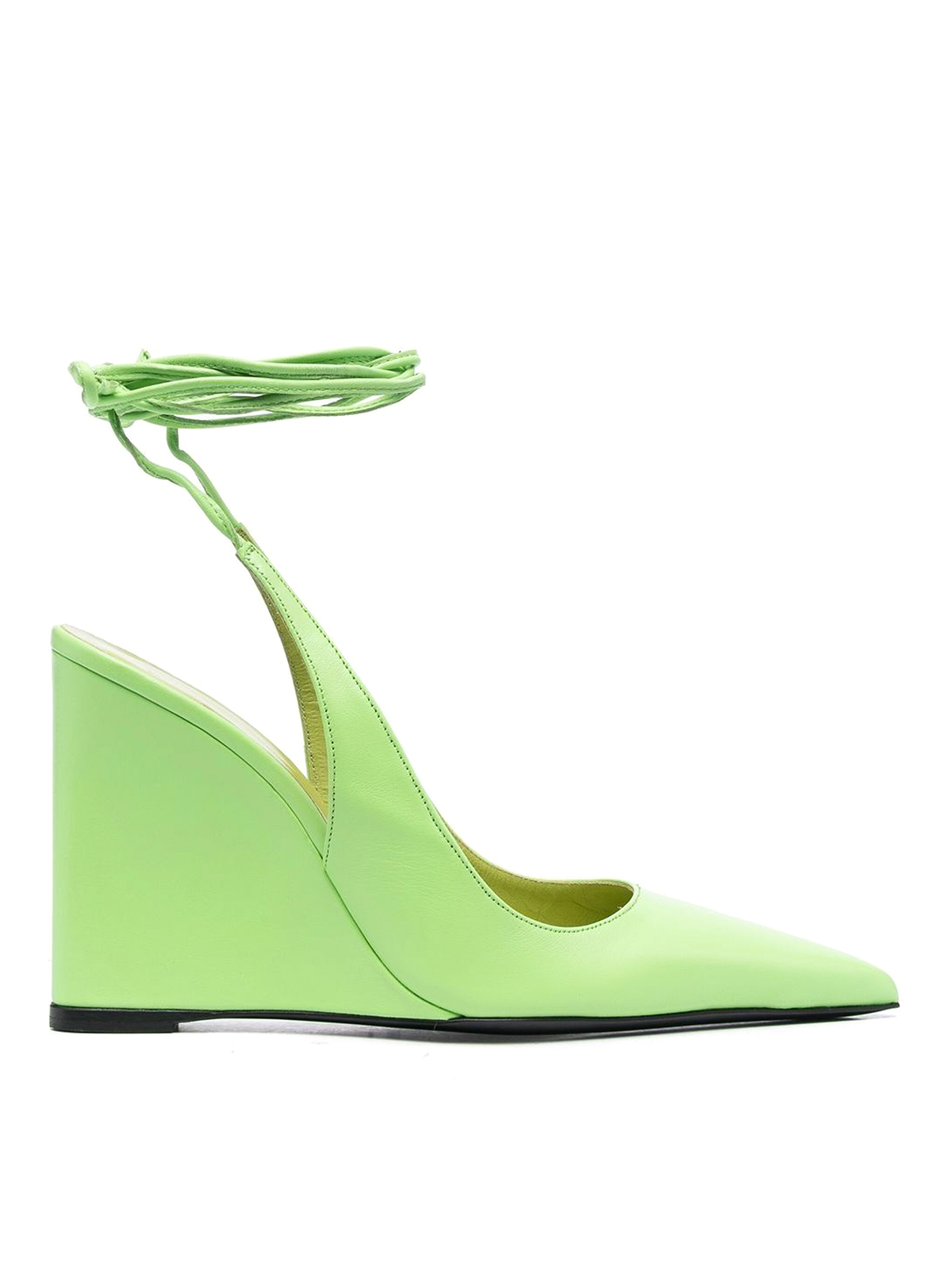 By Far Squared Heeled Leather Sandals In Green