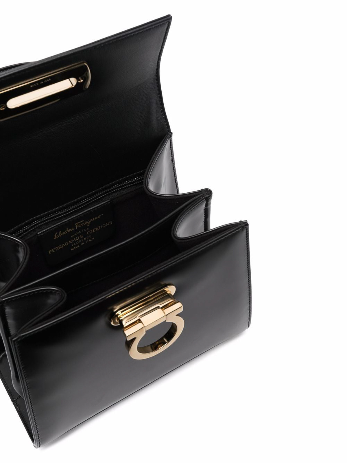 Ferragamo Black Smooth Calfskin Gancini Chain Shoulder Bag