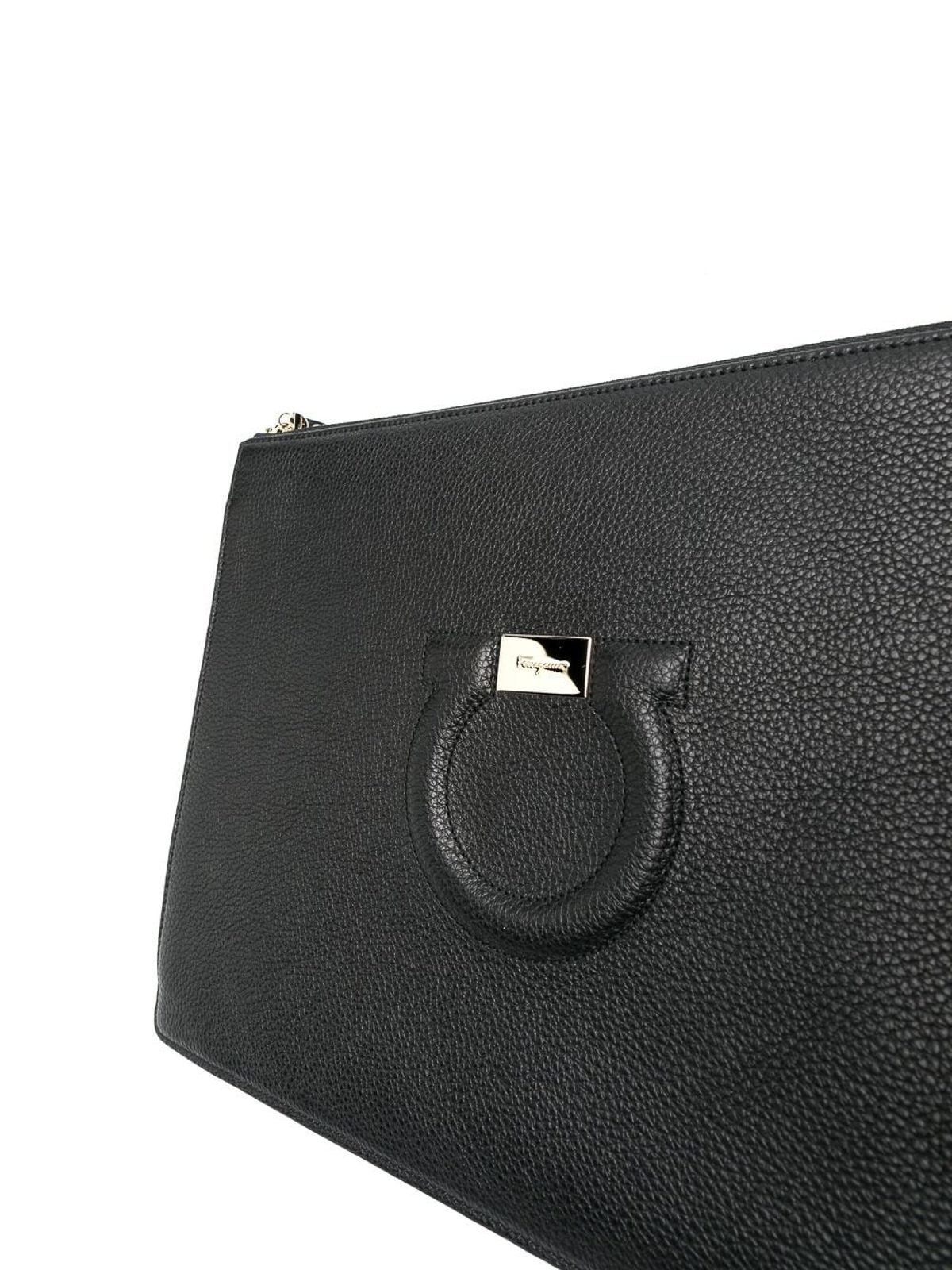 Ferragamo Gancini zipped clutch bag Black 212963759606001