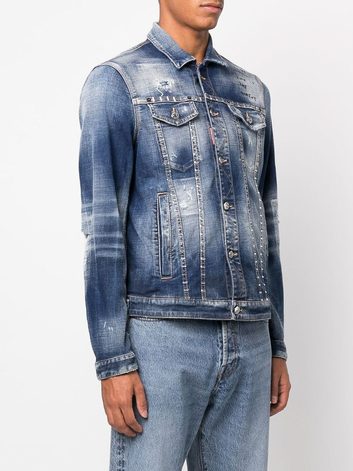 Victorious Men's Long Sleeve Button Up Distressed Denim Jean Shirt Jacket  DK158 - Veg4U
