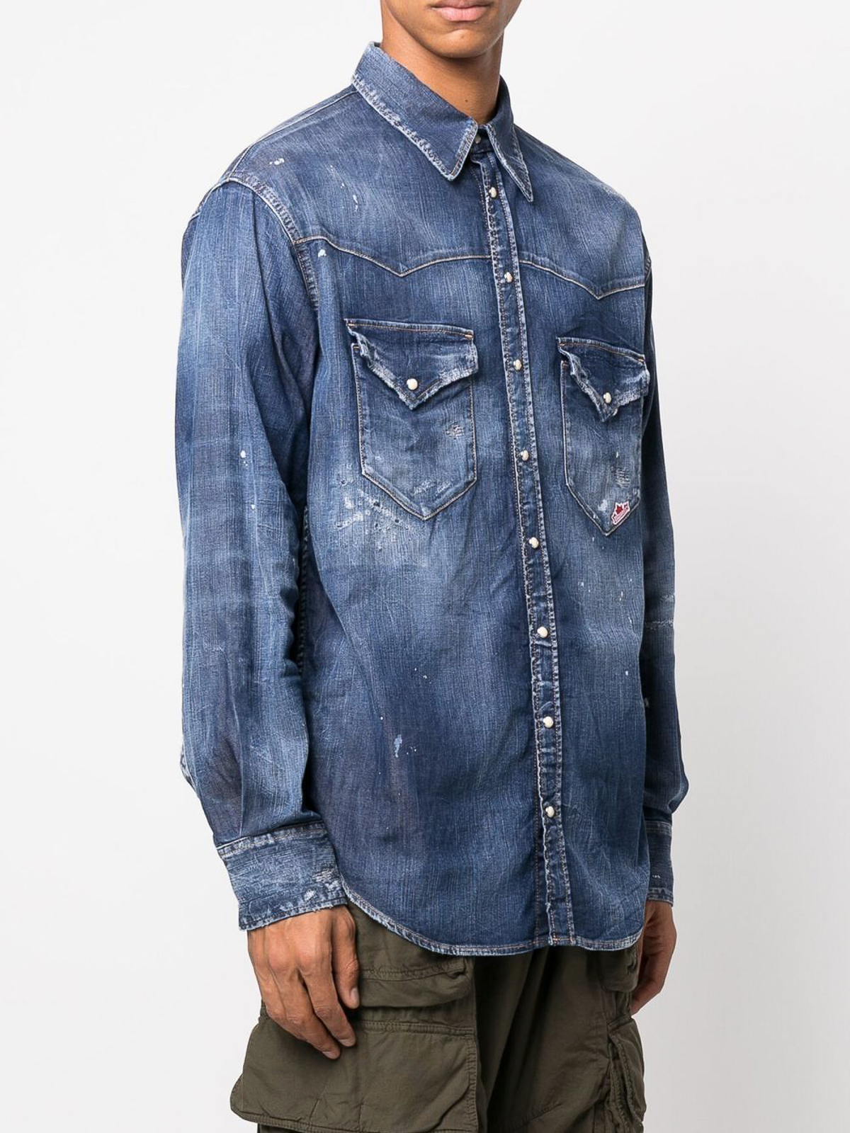 Shop Dsquared2 Denim Shirt With Pocket On The Front In Light Wash