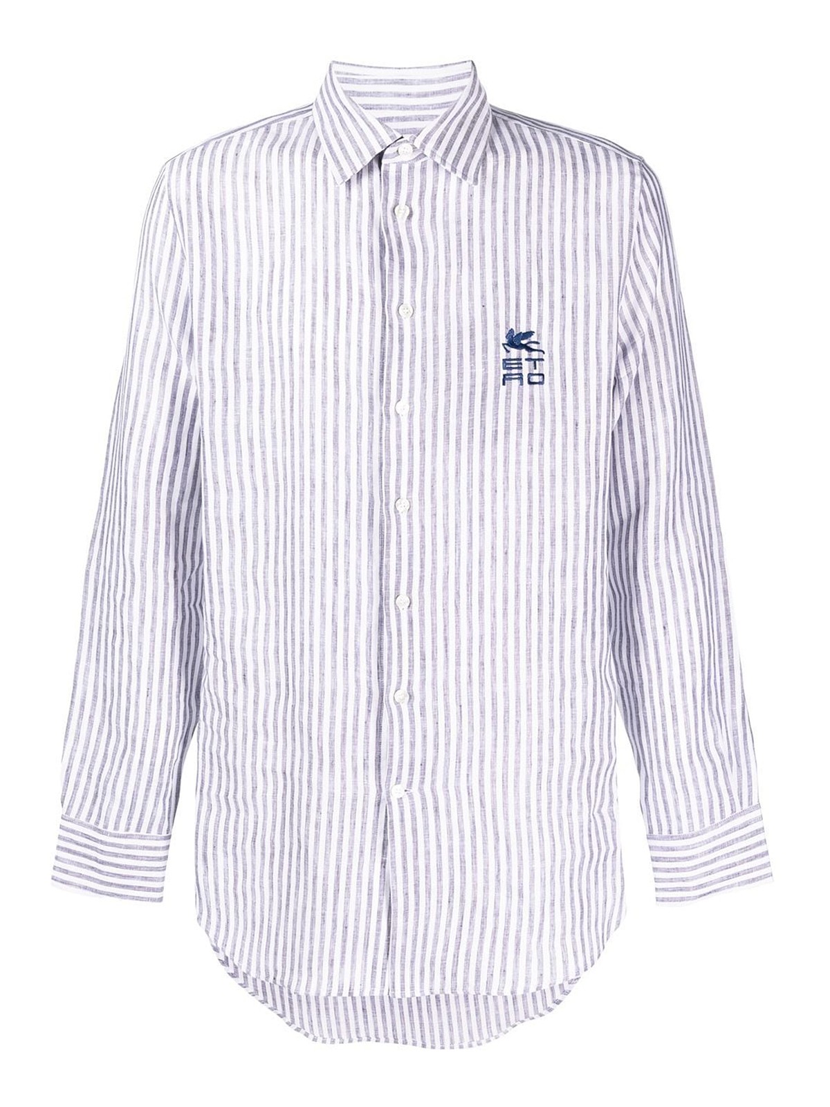 Etro Embroidered-logo Striped Shirt In Light Blue