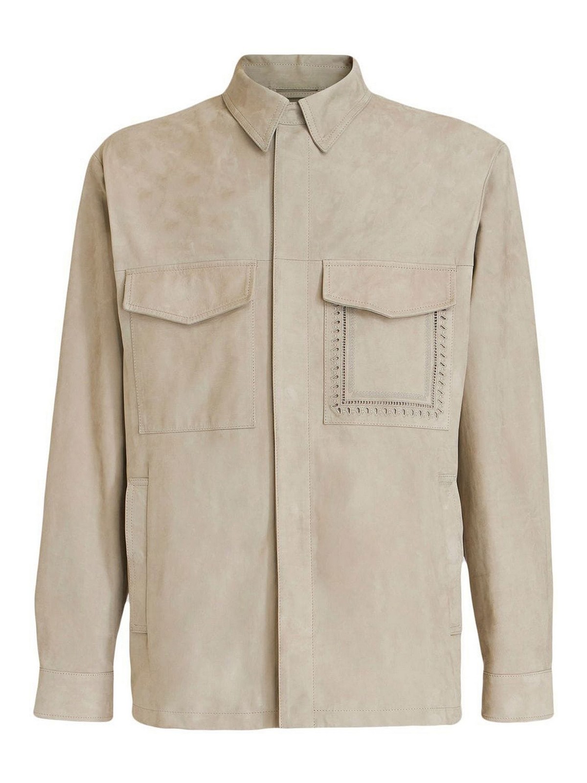 Shop Etro Shirt Style Leather Jacket In Marrón Topo