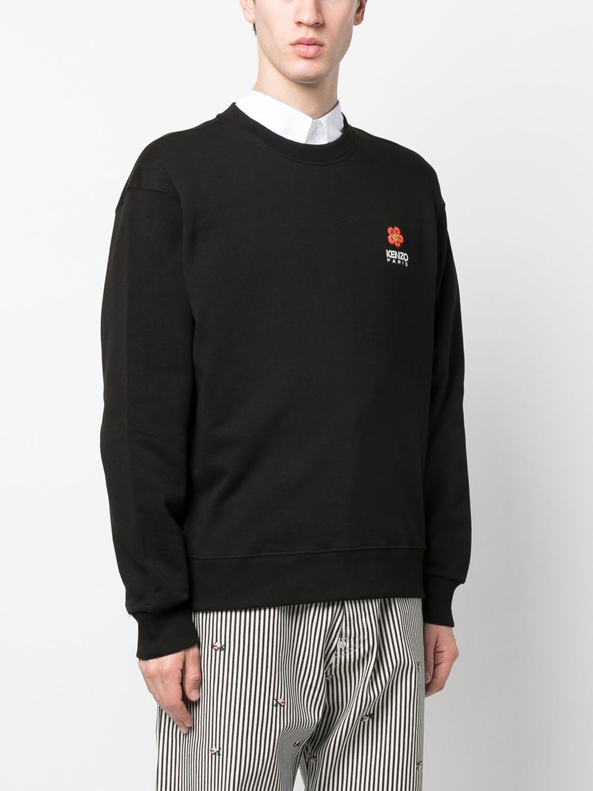 Shop Kenzo Logo Embroidery Cotton Sweatshirt In Black