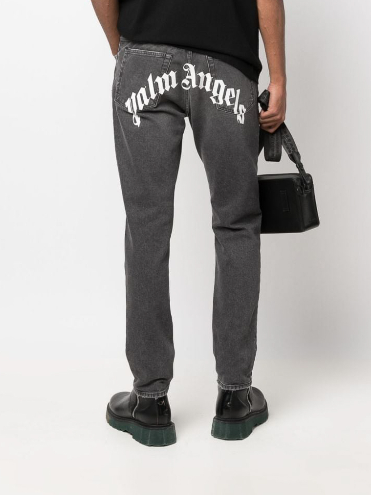 Shop Palm Angels Faded Straight Leg Denim Jeans In Negro