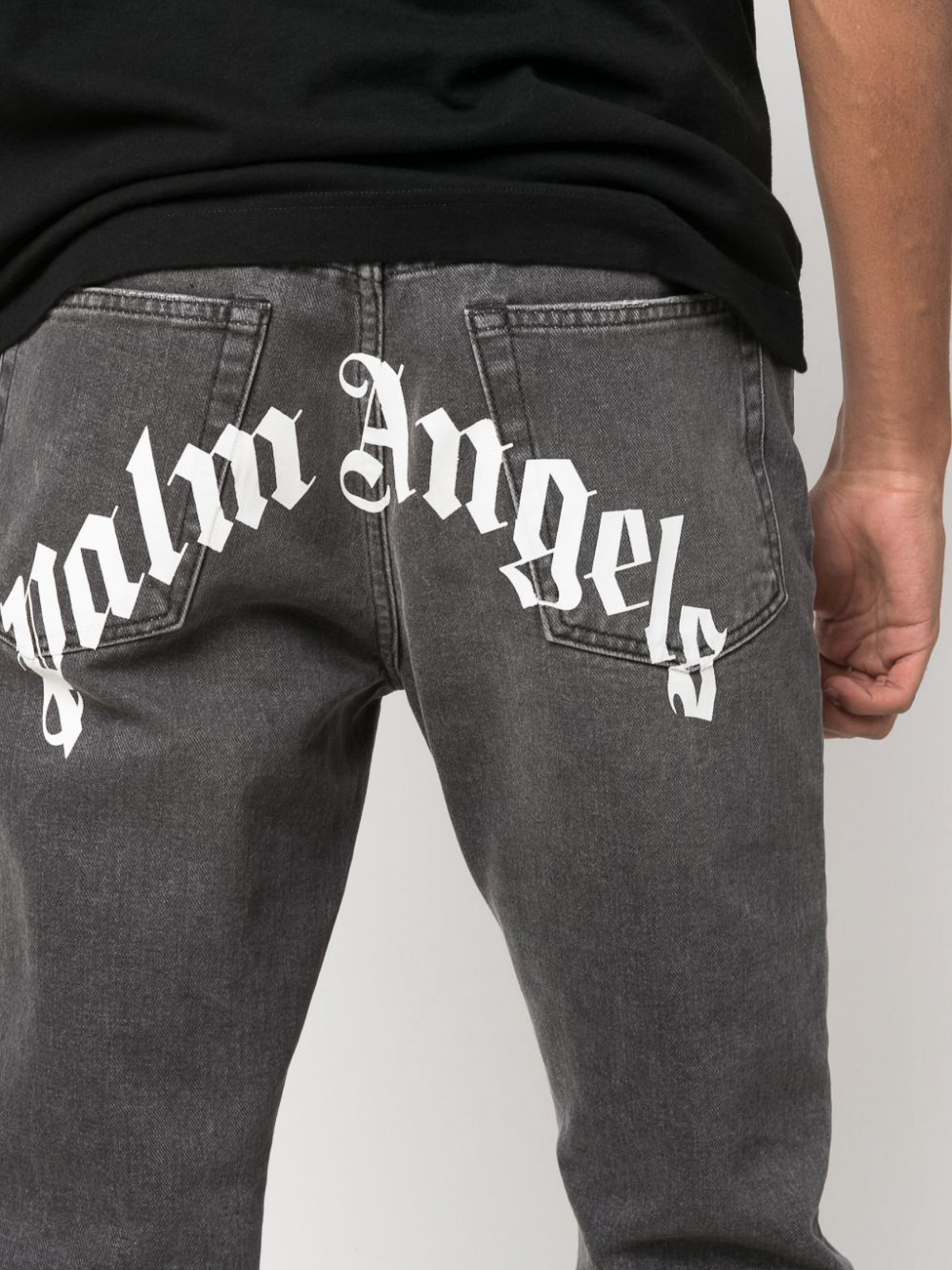 Shop Palm Angels Faded Straight Leg Denim Jeans In Negro