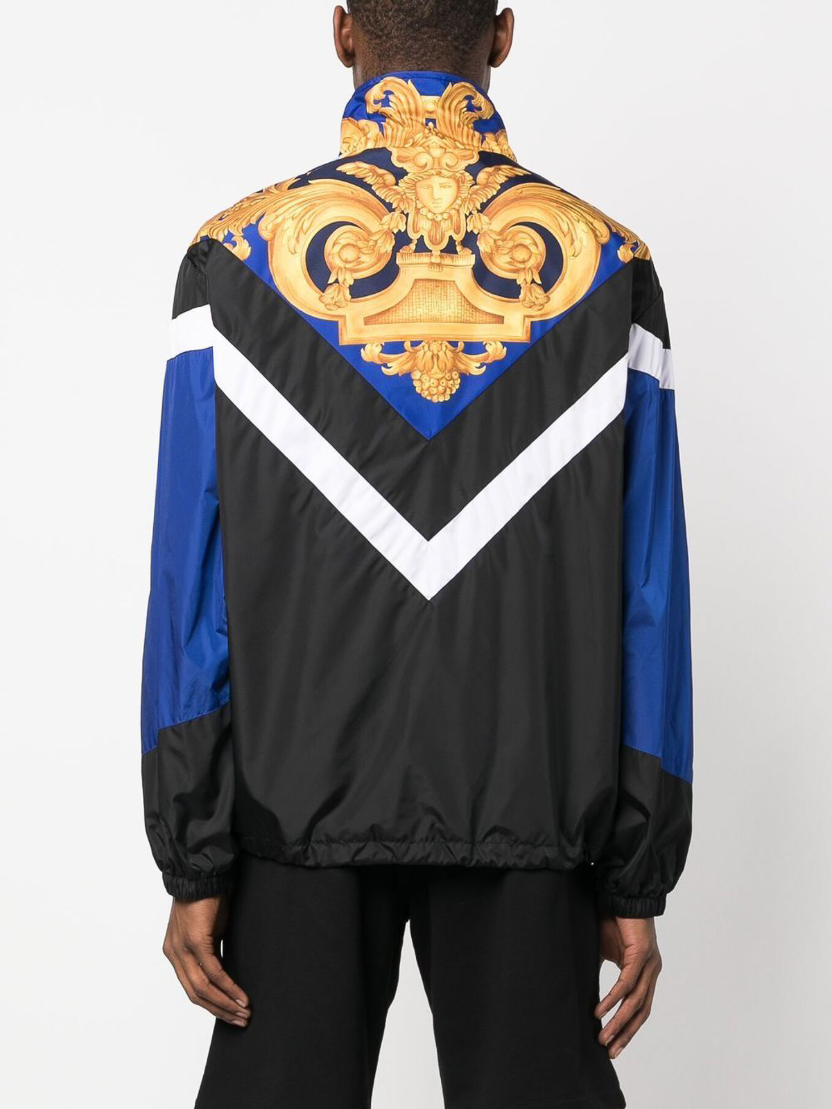 Shop Versace Baroque Print Jacket In Blue