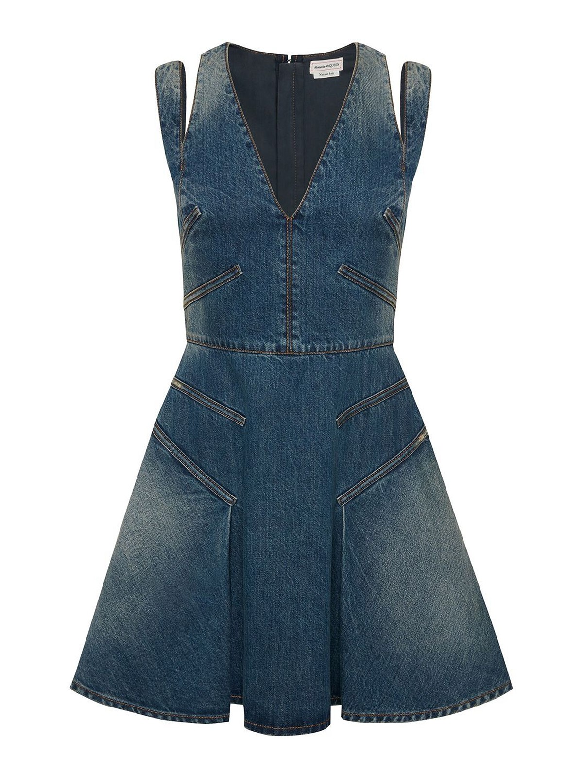 Shop Alexander Mcqueen V-neck Denim Jean Dress In Azul