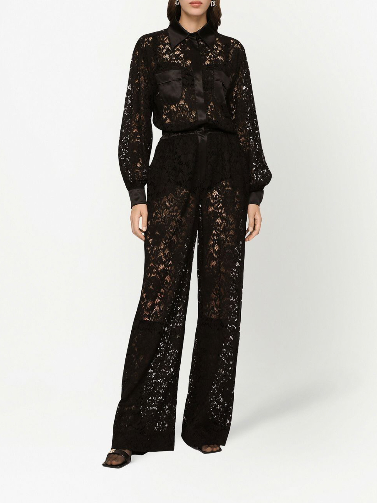 Shop Dolce & Gabbana Lace Silk Blend Jumpsuit In Black