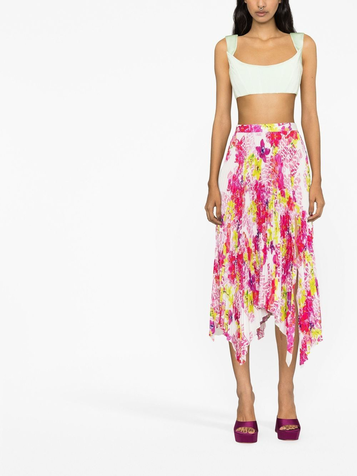 Shop Versace Pleated Skirt In Multicolour