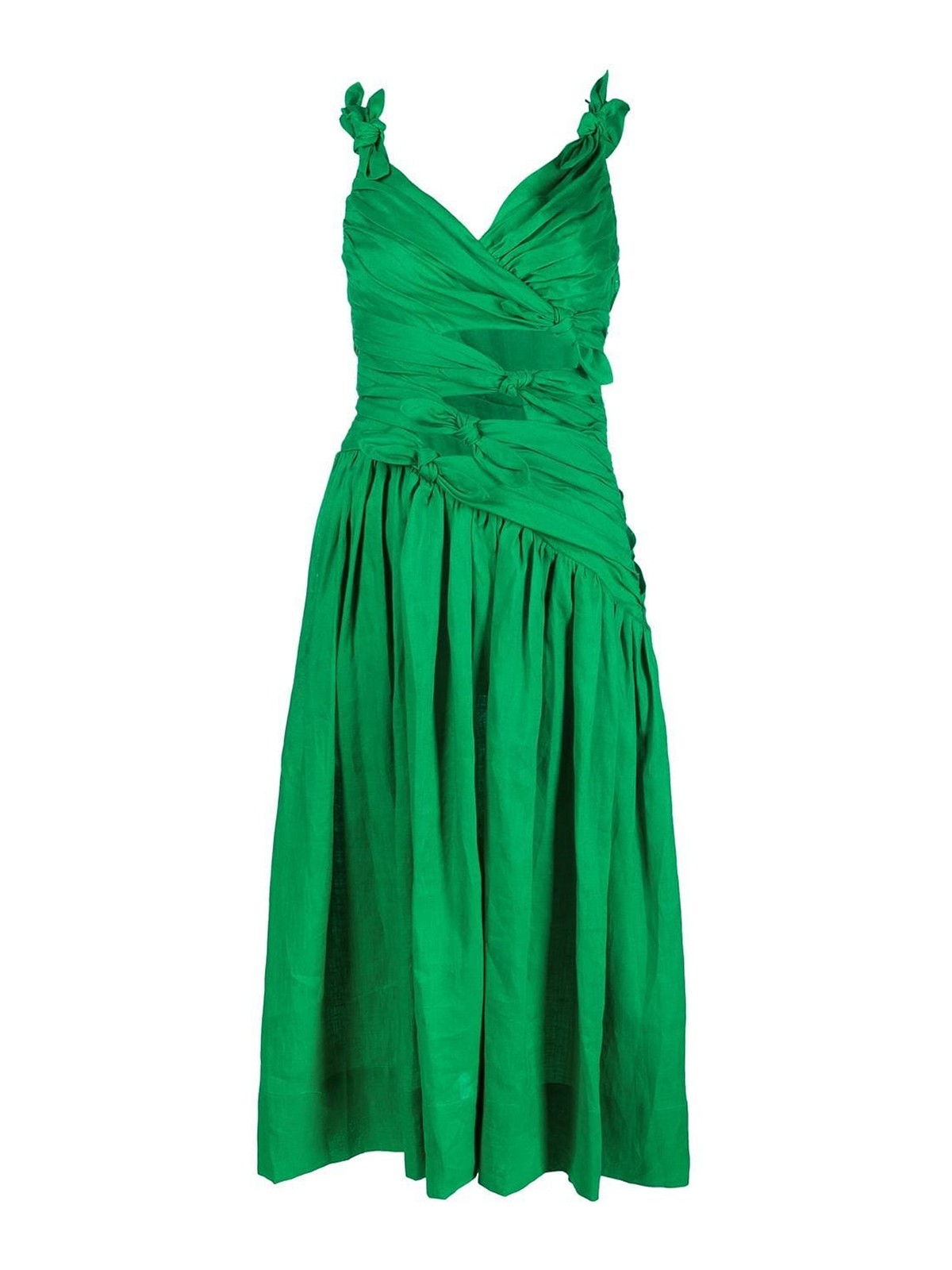 Zimmermann Tiggy Bow-embellished Linen Midi Dress In Green