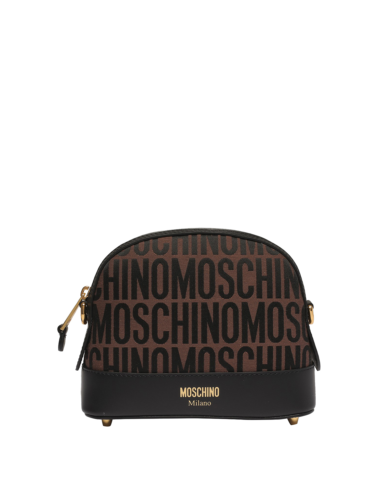 Moschino Leather All Over Logo Cross Body Bag In Brown