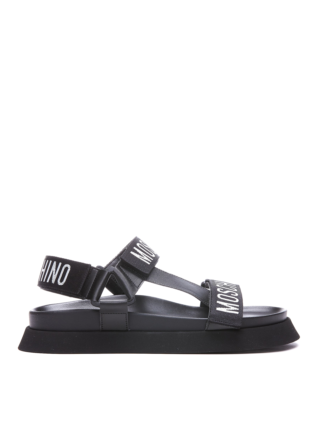 Shop Moschino Calf Leather Sandals In Negro