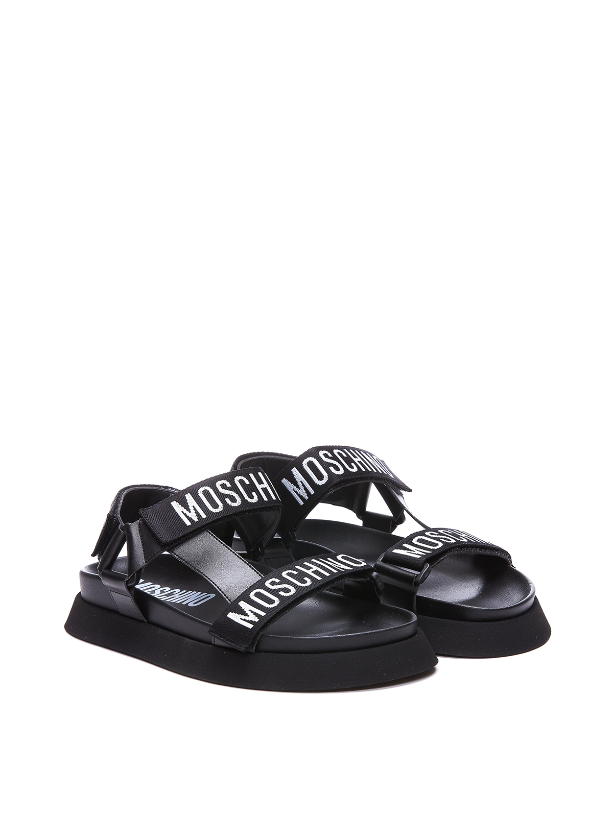 Shop Moschino Calf Leather Sandals In Negro