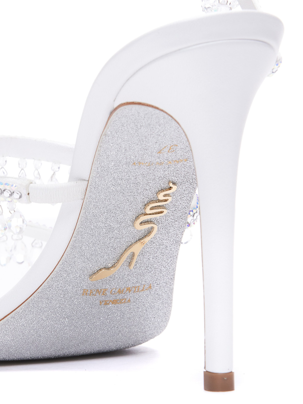 Shop René Caovilla Chandelier Crystal Embellished Sandals In White
