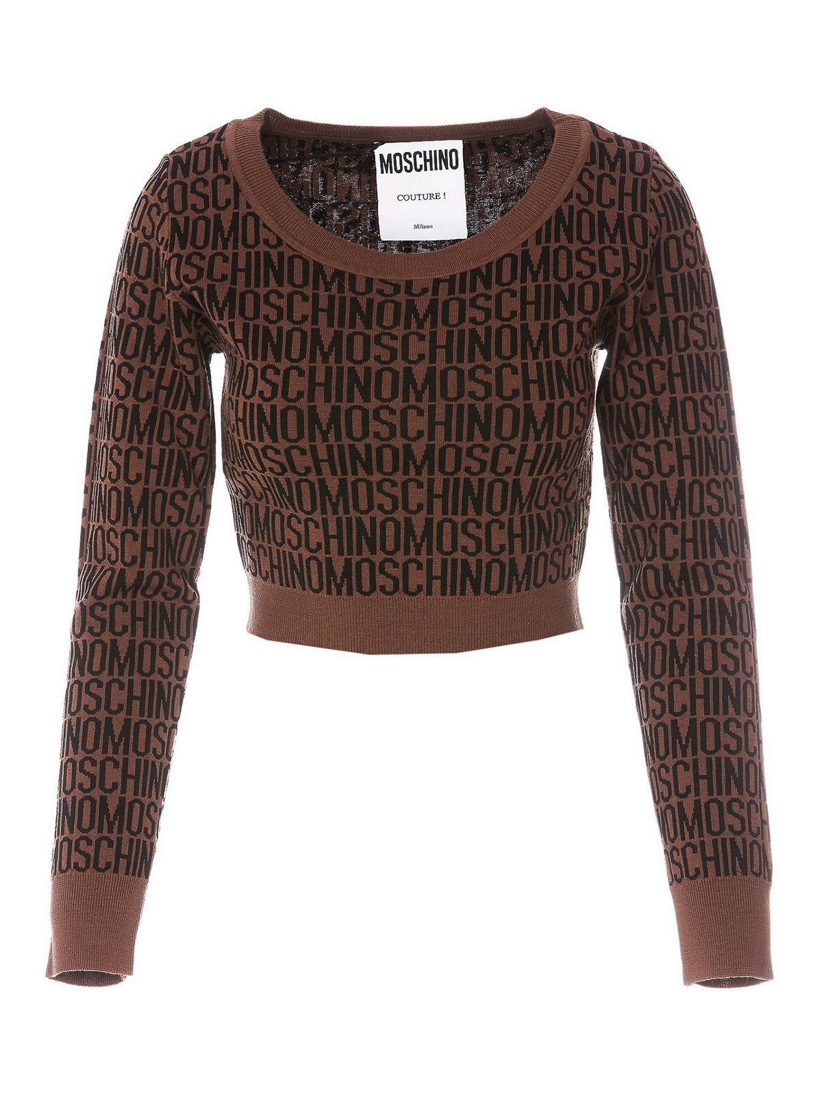 Moschino monogram-jacquard Crew Neck Jumper - Brown