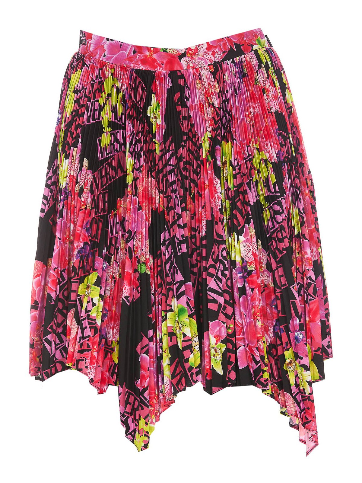 Shop Versace Asymmetrical Pleated Skirt In Rosado