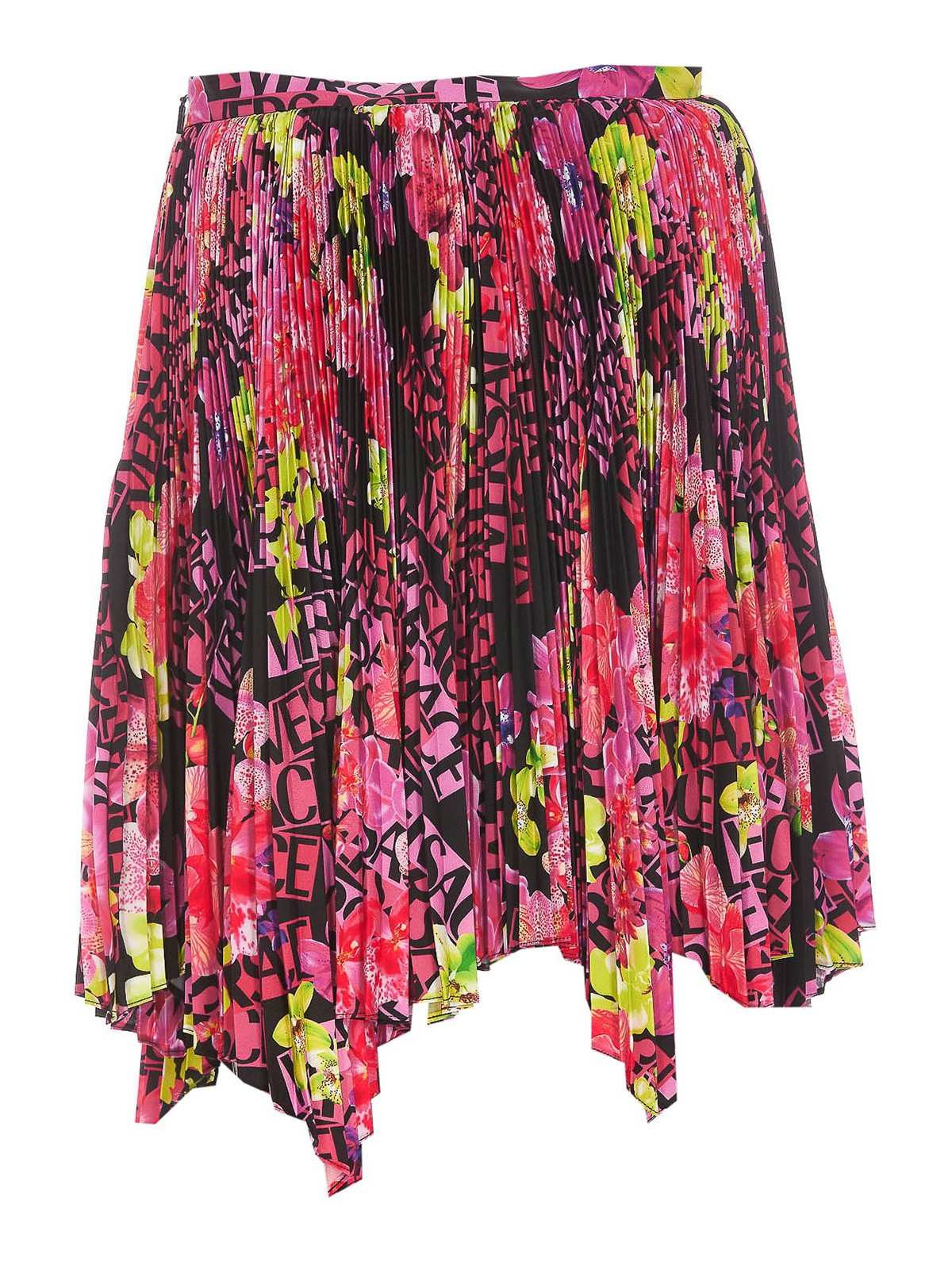 Shop Versace Asymmetrical Pleated Skirt In Rosado
