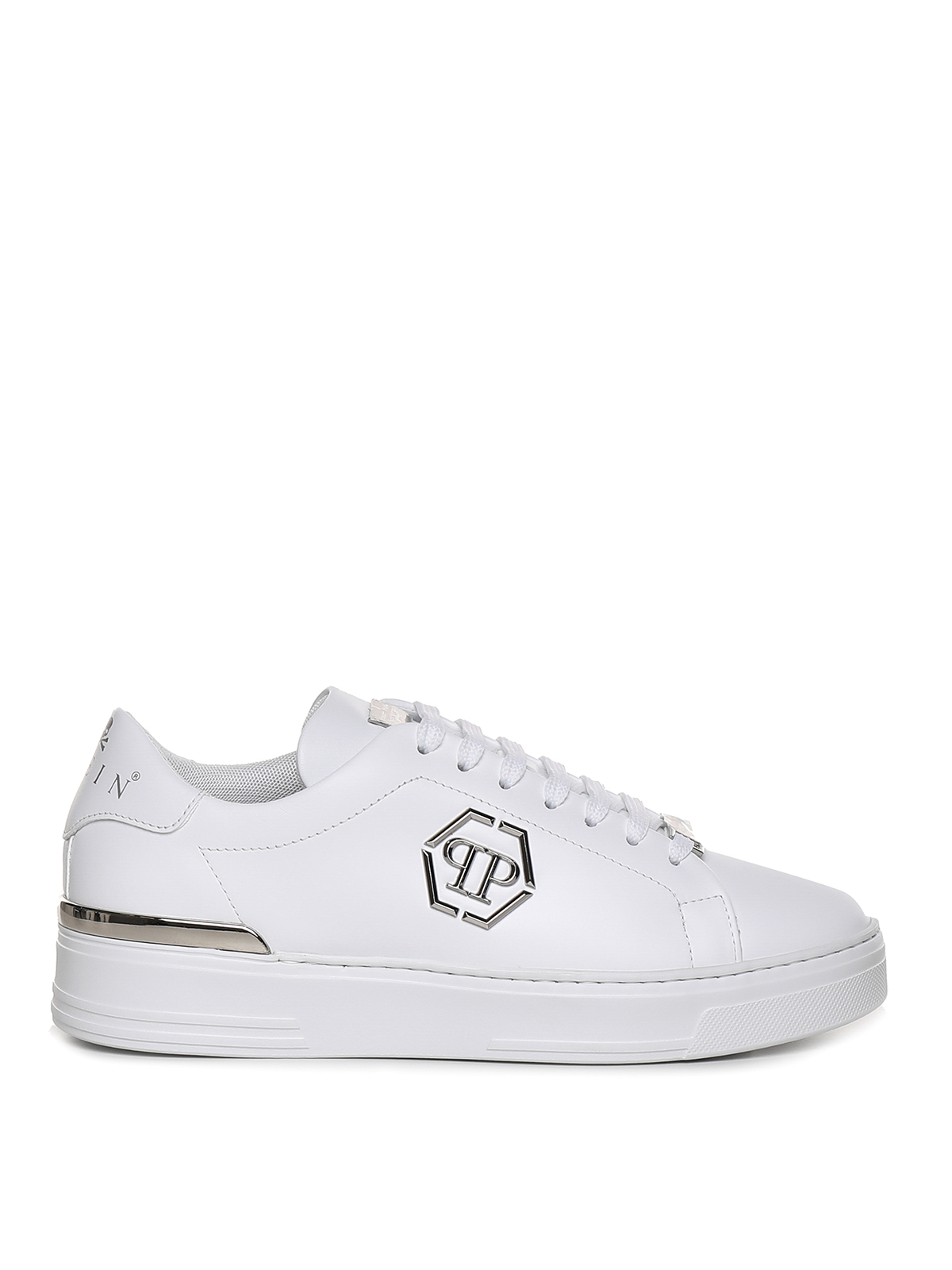 Philipp Plein Leather Trainers With Logo In Blanco
