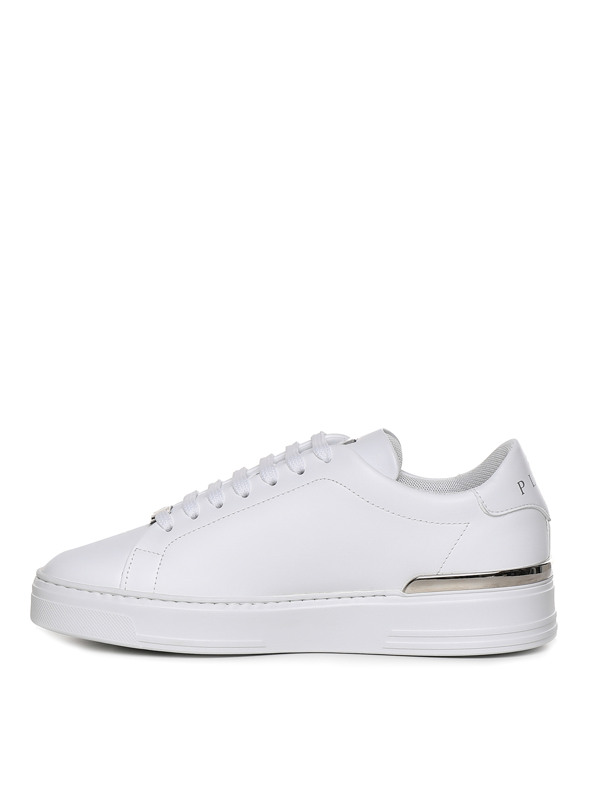 Shop Philipp Plein Leather Trainers With Logo In Blanco