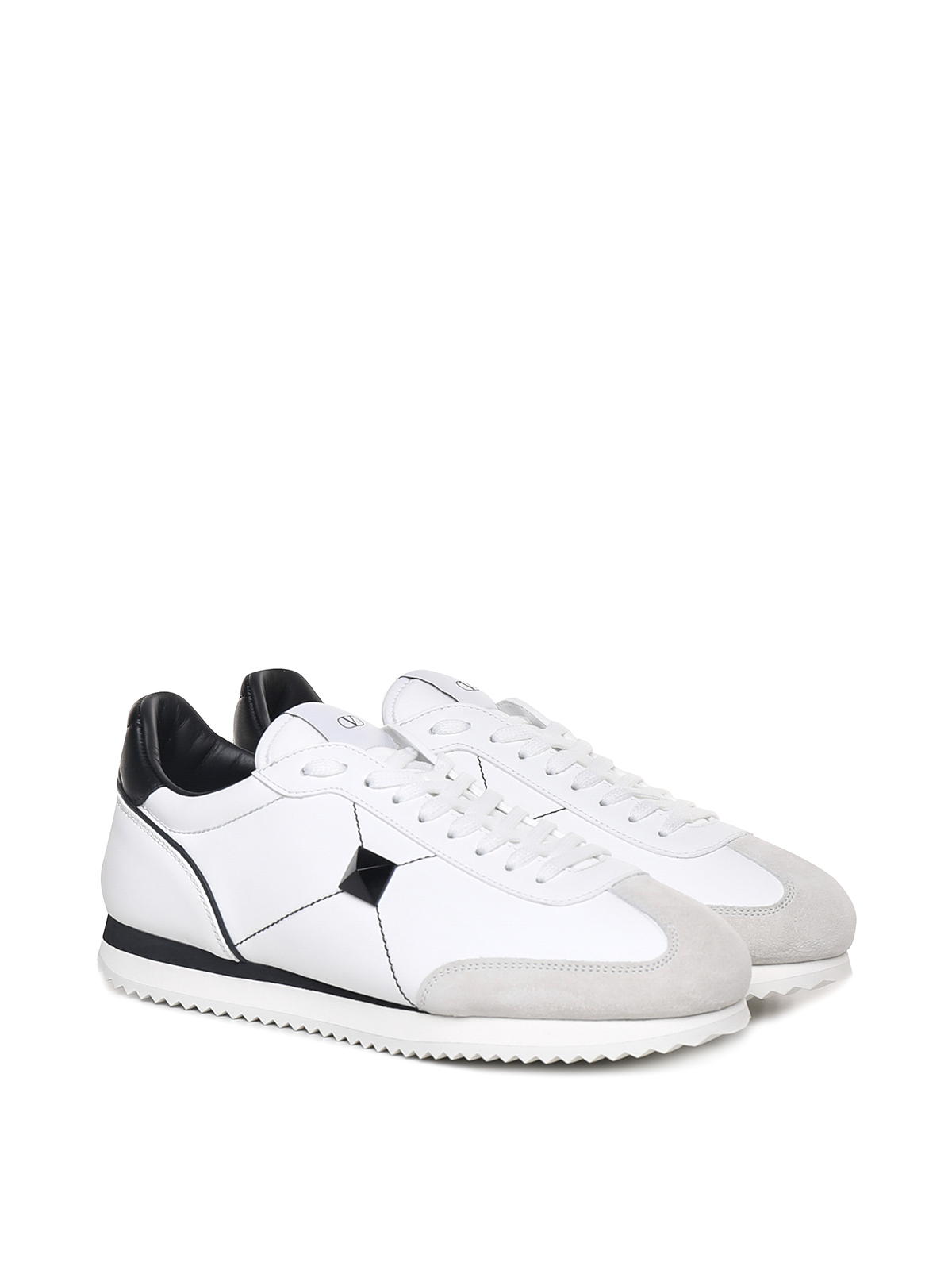 Shop Valentino Leather Trainers With Suede Toe In White