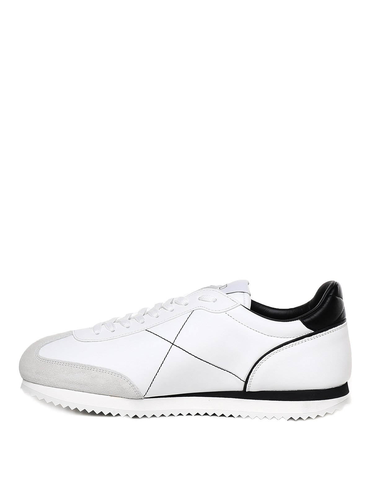 Shop Valentino Leather Trainers With Suede Toe In White