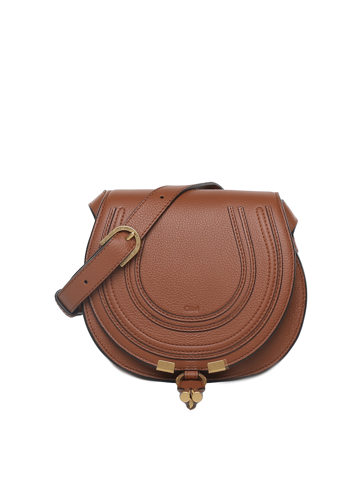 Chloé Hammered Leather Bag With Stitching In Brown