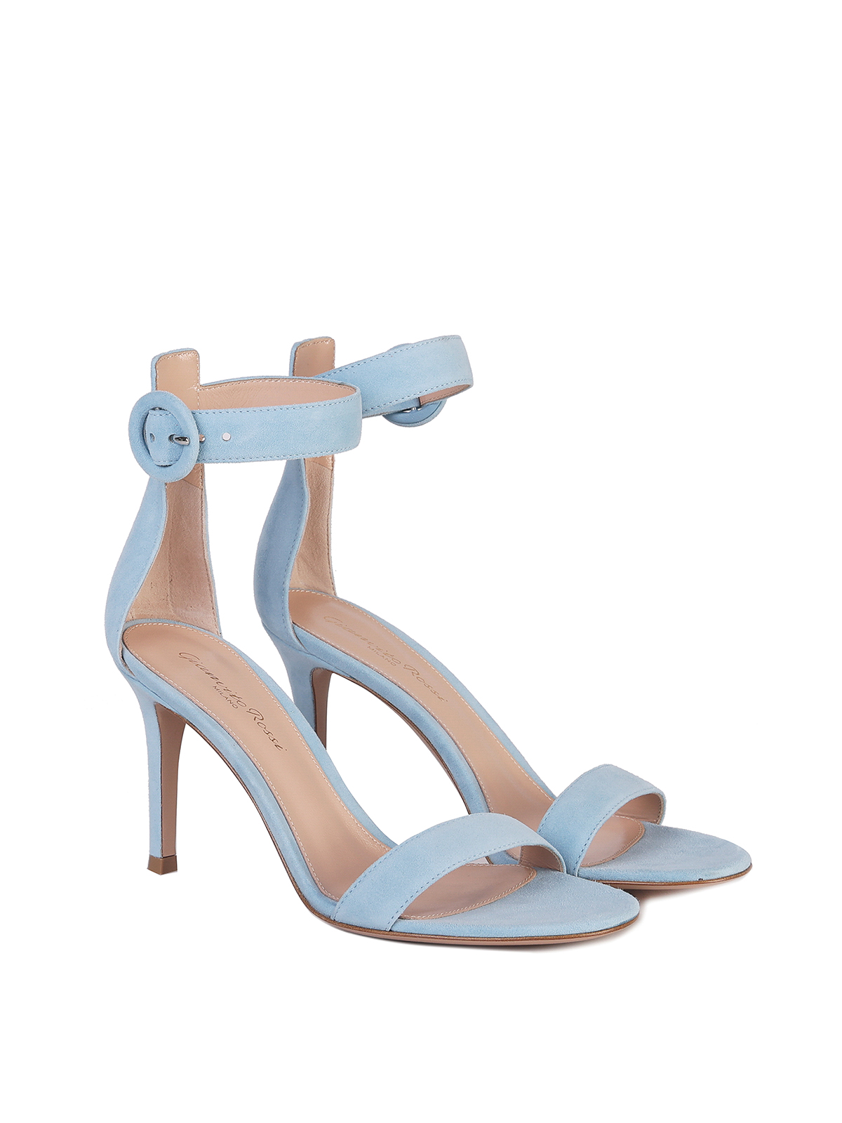 Shop Gianvito Rossi Suede Sandals With Ankle Strap In Azul Claro