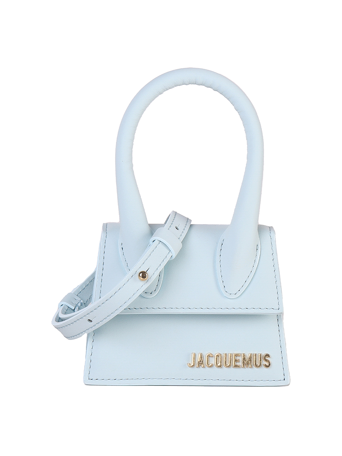 Shop Jacquemus Leather Bag With Logo And Reinforced Handles In Blue