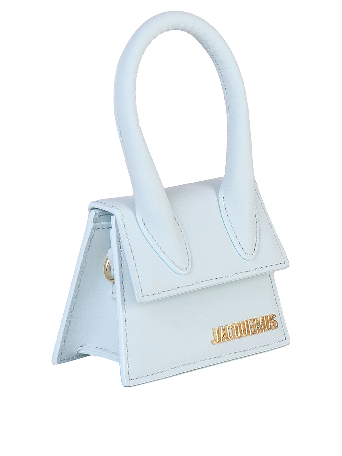 Shop Jacquemus Leather Bag With Logo And Reinforced Handles In Blue