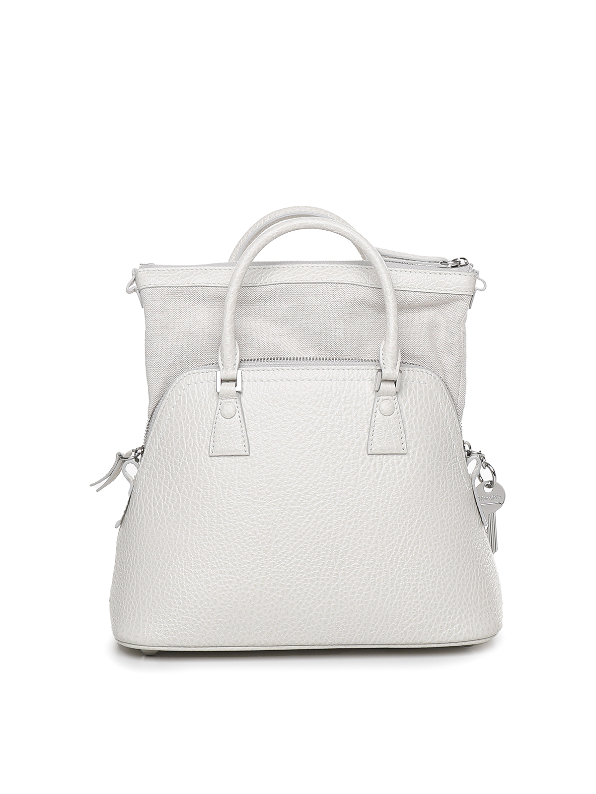 Shop Maison Margiela Grained Leather Bag With Canvas Lining In Blanco