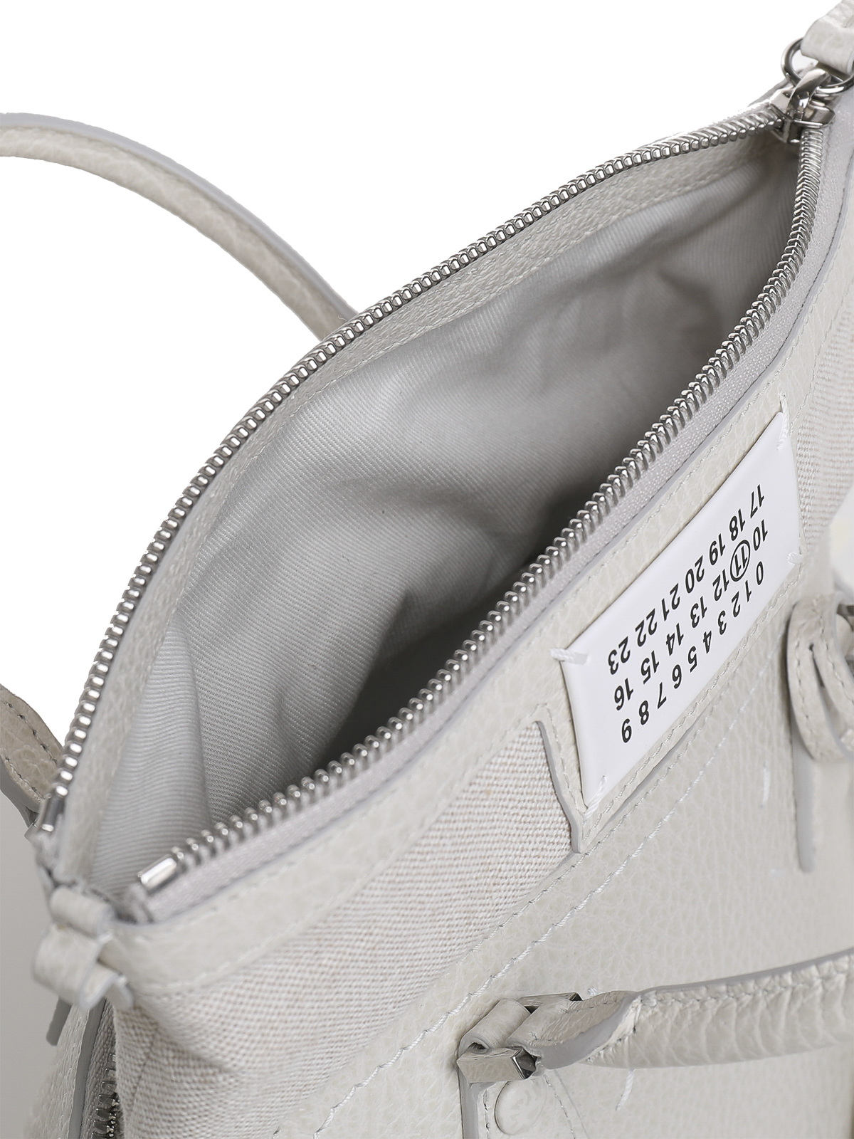 Shop Maison Margiela Grained Leather Bag With Canvas Lining In Blanco