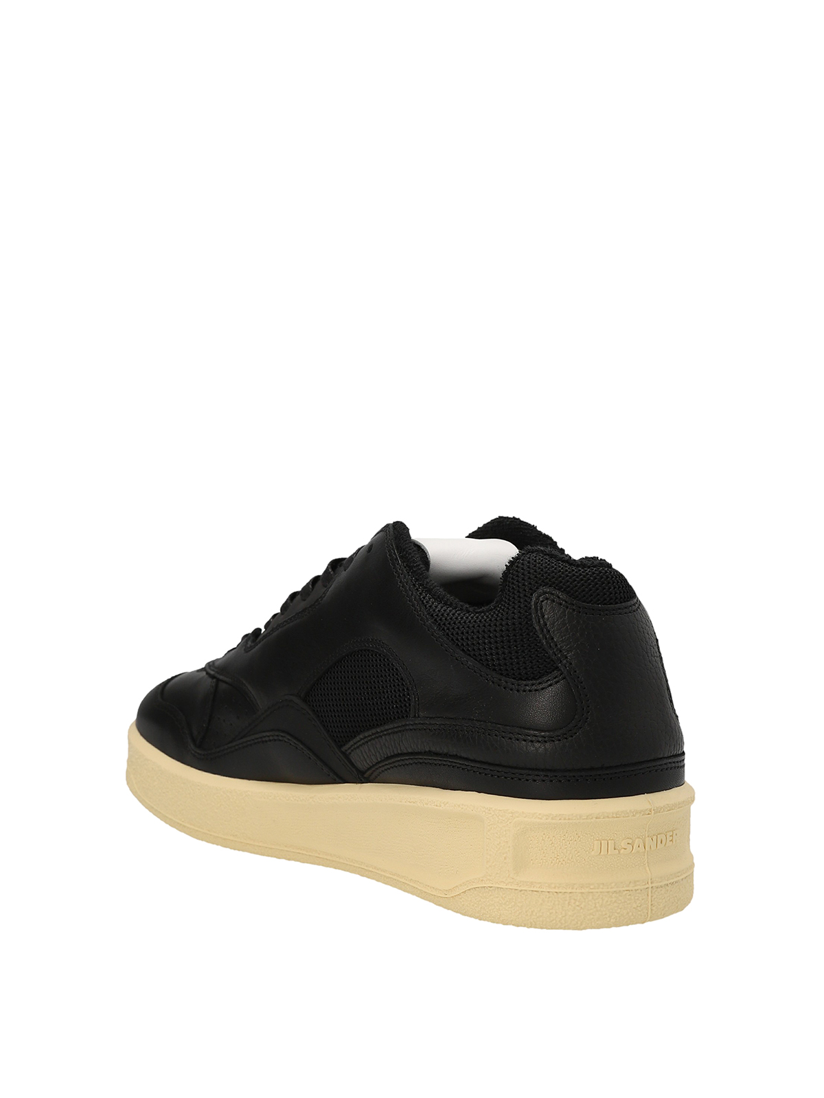 Shop Jil Sander Logo Leather Sneakers In Black