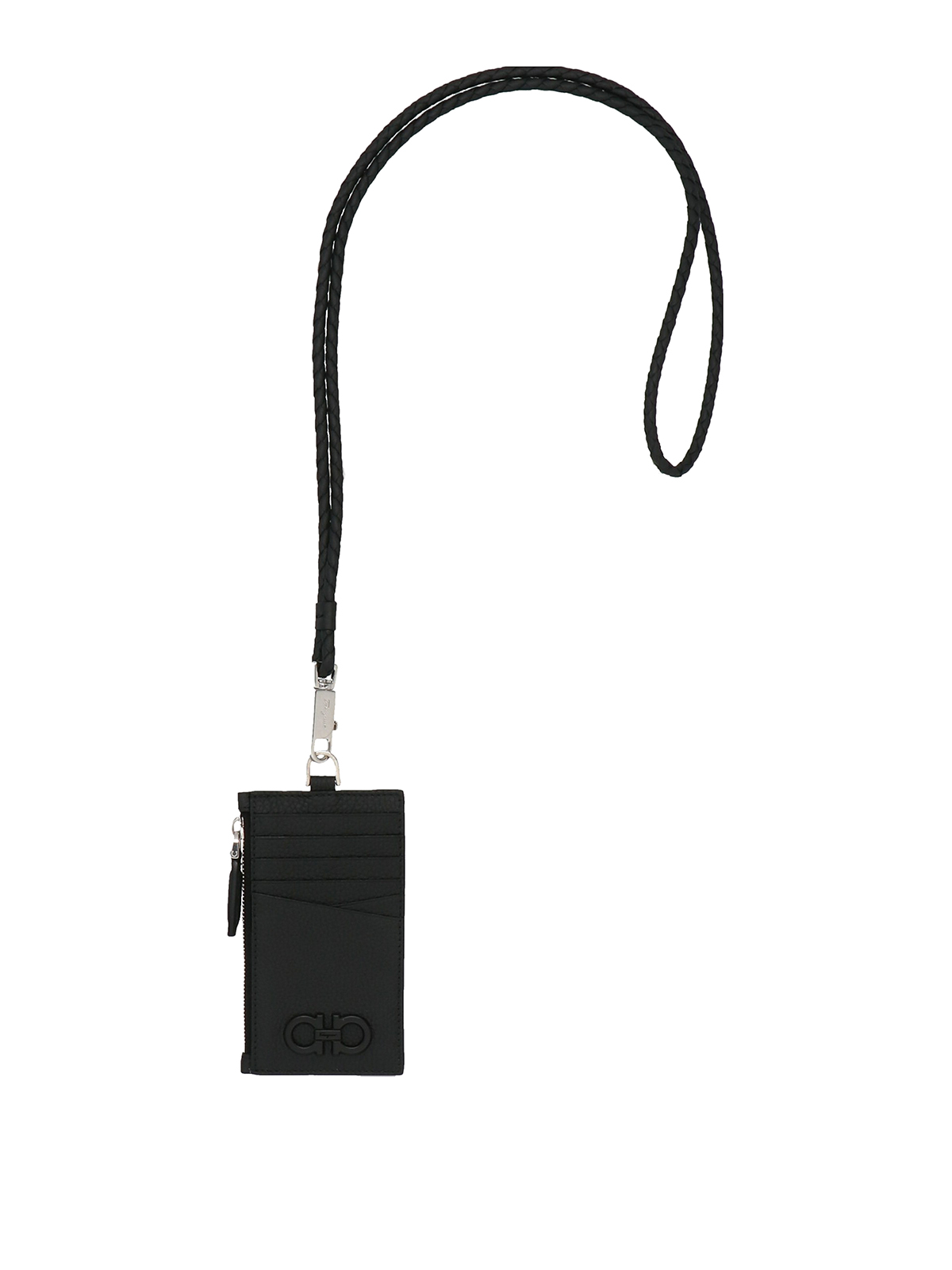 Shop Ferragamo Gancio Card Holder With Shoulder Strap In Black