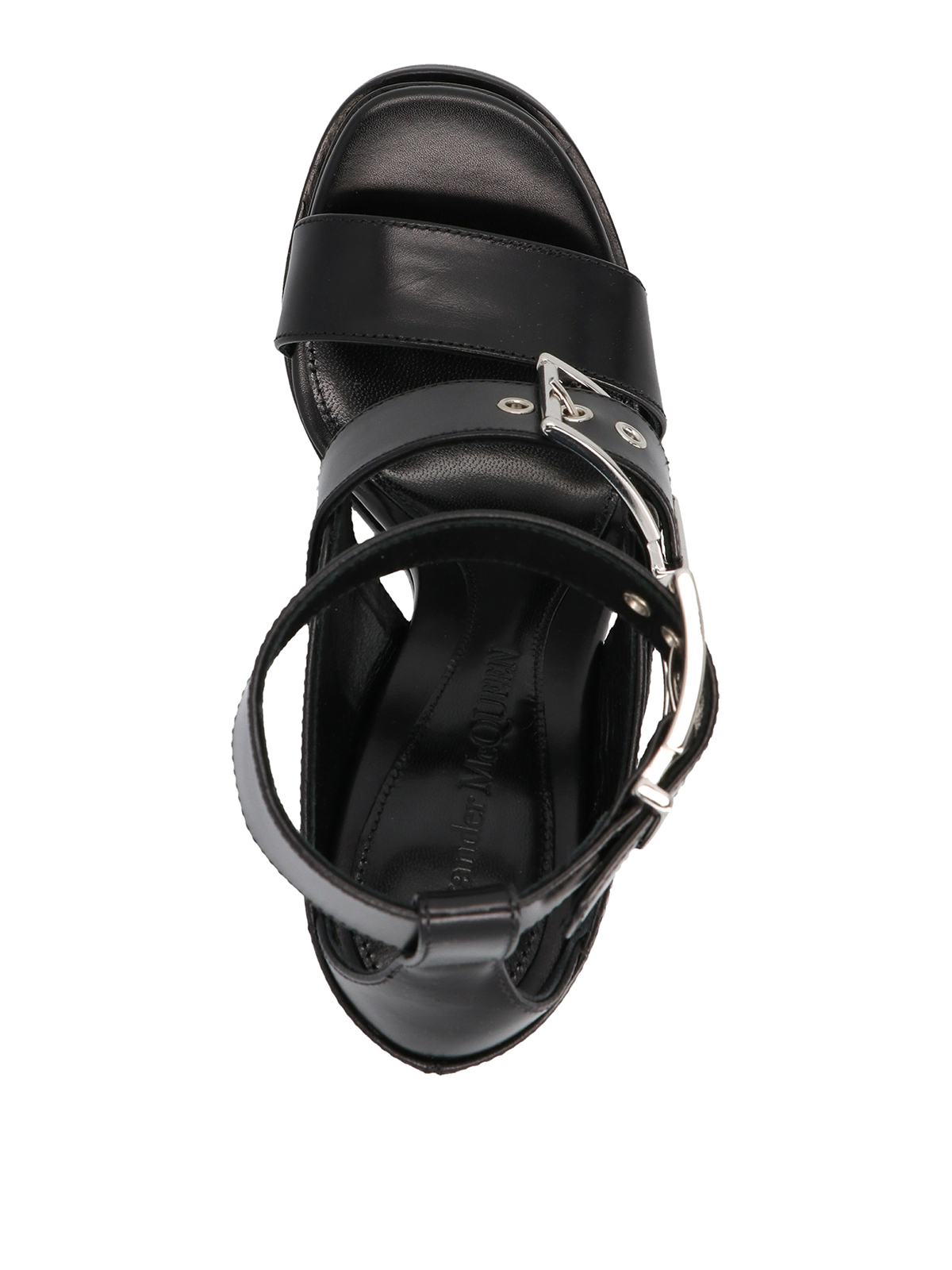 Shop Alexander Mcqueen Straps Leather Sandals In Negro