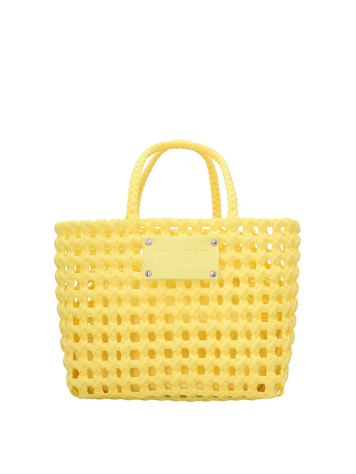 Msgm Logo Weaved Shopping Bag In Yellow